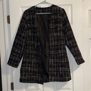 Women's Black and White Tweed Coat